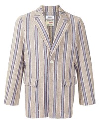 Beige Vertical Striped Tweed Blazer