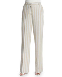 Beige Vertical Striped Wide Leg Pants