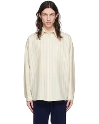 Beige Vertical Striped Wool Long Sleeve Shirt
