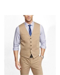 Express Khaki Cotton Sateen Suit Vest Neutral Medium
