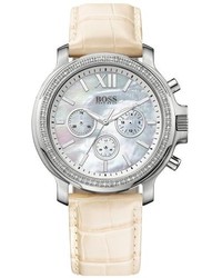 Hugo Boss Hb1502216 465 Stainless Steel Case Beige Calfskin Mineral Quartz Watch