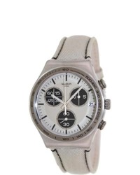 Swatch Denim Ycs574 Beige Leather Swiss Quartz Watch With Beige Dial
