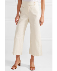 Veronica Beard Cayman Cropped Cotton Canvas Wide Leg Pants