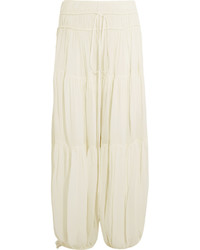 Chloé Tiered Crepe Wide Leg Pants Ivory