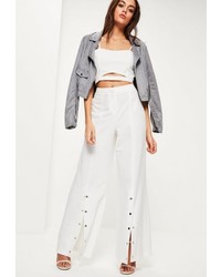 Missguided White Popper Front Wide Leg Trousers