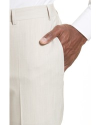 Canali Flat Front Solid Stretch Wool Trousers