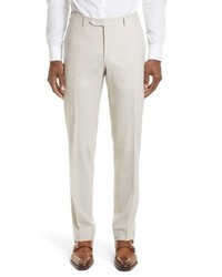 Canali Flat Front Solid Stretch Wool Trousers
