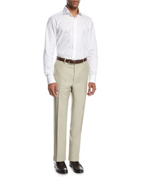 Brioni Wool Flat Front Trousers Tan
