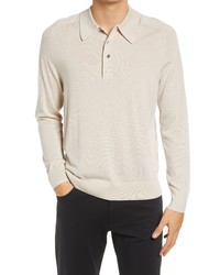 Theory Long Sleeve Wool Polo In Peyote At Nordstrom