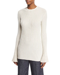 Derek Lam Bell Sleeve Ribbed Pullover Top Champagne