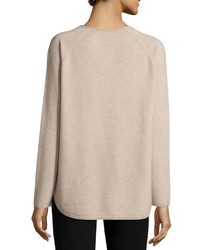 Vince Wool Cashmere Shirttail Sweater Heather Oatmeal
