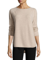 Vince Wool Cashmere Shirttail Sweater Heather Oatmeal