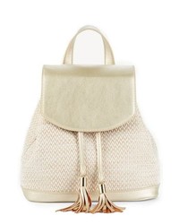 Beige Woven Leather Backpack