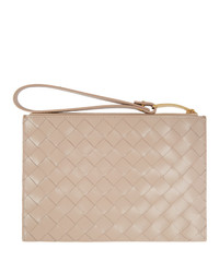 Beige Woven Leather Clutch