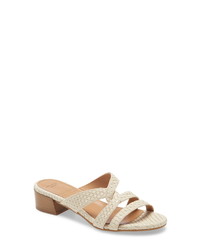 Beige Woven Leather Heeled Sandals