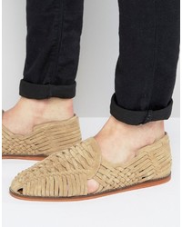 Asos Woven Sandals In Stone Suede