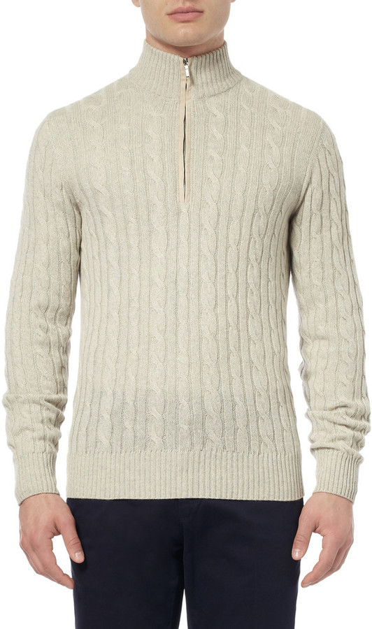 Loro Piana Cable Knit Baby Cashmere Half Zip Sweater, $1,715 | MR ...