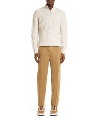 Loro Piana Clarendon Cable Knit Half Zip Cashmere Linen Sweater In Luparkwhite At Nordstrom