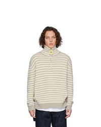 JW Anderson Grey And Off White Striped Neckband Sweater