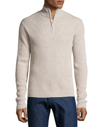 Neiman Marcus Ribbed Quarter Zip Sweater Chameau