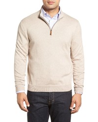Nordstrom Shop Half Zip Cotton Cashmere Pullover In Tan Burrow Heather At