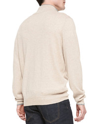 Neiman Marcus Cashmere 14 Zip Pullover Sweater Beige