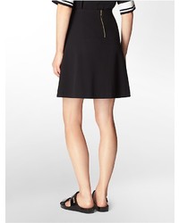 Calvin Klein Faux Leather Accent Ponte Knit Flared Skirt