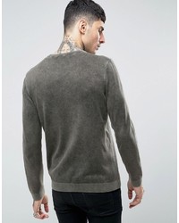 Asos Crew Neck Sweater In Acid Wash Black Cotton