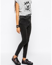 Asos Collection Ridley Skinny Ankle Grazer Jeans In Black Acid Wash