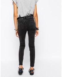 Asos Collection Ridley Skinny Ankle Grazer Jeans In Black Acid Wash