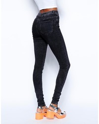 Asos Tall Ridley High Waist Ultra Skinny Jeans In Black Acid Wash