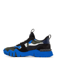 Valentino Garavani Black And Blue Rockrunner Plus Sneakers