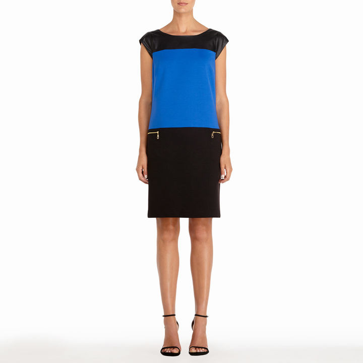 blue and black color block dress