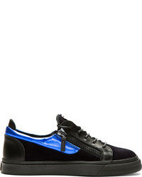 Black and Blue Suede Low Top Sneakers