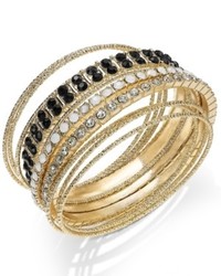 INC International Concepts Gold Tone Black And White Stone Bangle Bracelet Set