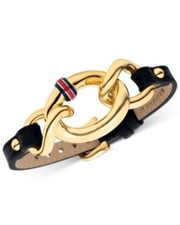 Tommy Hilfiger Tommy Hilfger Gold Tone Graduated Chain And Thin Black Leather Buckle Bracelet