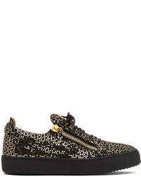 Black and Gold Canvas Low Top Sneakers