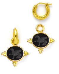 Elizabeth Locke 19k Gold Grifo Venetian Glass Earring Pendants Black