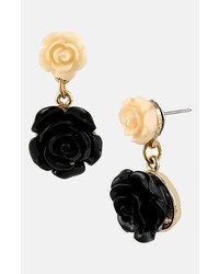 Betsey Johnson Fab Flowers Rose Drop Earrings Black Multi Gold