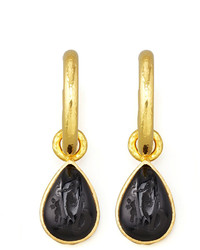 Elizabeth Locke Black Intaglio 19k Gold Teardrop Earring Pendants