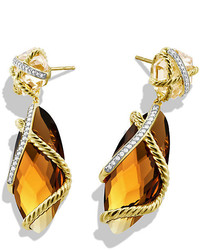 David Yurman Cable Wrap Double Drop Earrings With Cinnamon Citrine Champagne Citrine And Diamonds In Gold