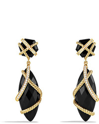 David Yurman Cable Wrap Double Drop Earrings With Cinnamon Citrine Champagne Citrine And Diamonds In Gold