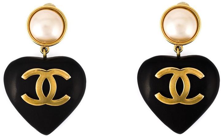 Authentic vintage Chanel earrings gold black white pearl large