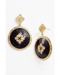 Freida Rothman Circle Drop Earrings Gold Black