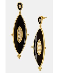 Freida Rothman Marquise Drop Earrings Gold Black
