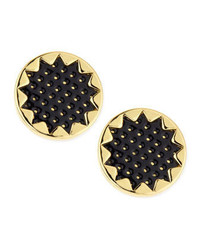 House Of Harlow Perforated Leather Starburst Button Stud Earrings Black
