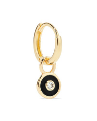 Alison Lou Huggy 14 Karat Gold And Enamel Diamond Hoop Earring