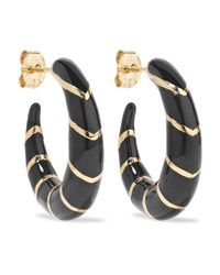 Alison Lou Petite Stripes 14 Karat Gold And Enamel Hoop Earrings