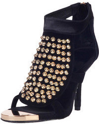 Black and Gold Embellished Heeled Sandals