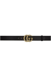 Gucci Black Leather Pearl Gg Belt